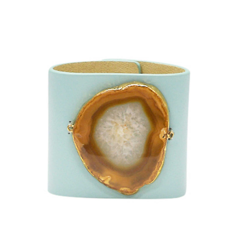 LOVED CUFF - MOONSTONE WHITE LEATHER WITH YELLOW AGATE – M.1.02.005.2108