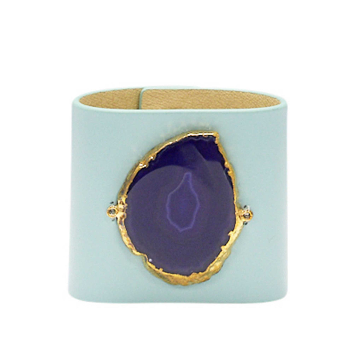 LOVED CUFF - MOONSTONE WHITE LEATHER WITH BLUE AGATE – M.1.02.006.1070