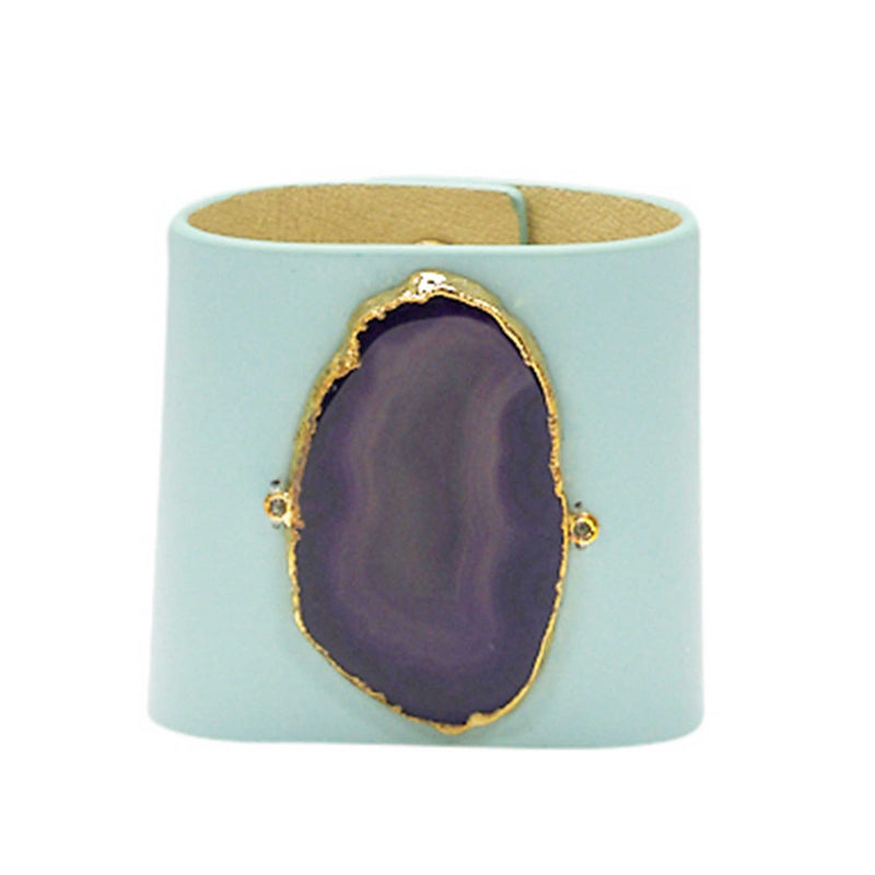 LOVED CUFF - MOONSTONE WHITE LEATHER WITH PURPLE AGATE – M.1.02.006.2063