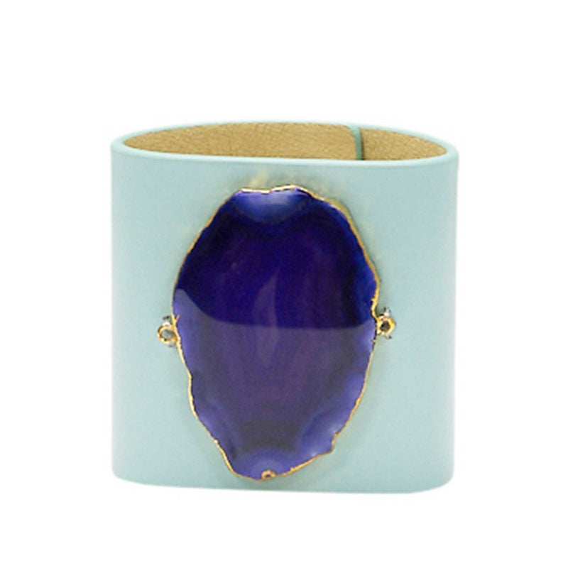 LOVED CUFF - MOONSTONE WHITE LEATHER WITH PURPLE AGATE – M.1.02.006.2071