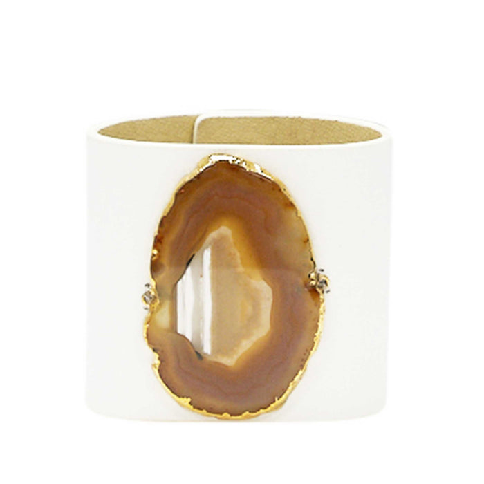LOVED CUFF - MOONSTONE WHITE LEATHER WITH BROWN AGATE – M.1.03.001.2086