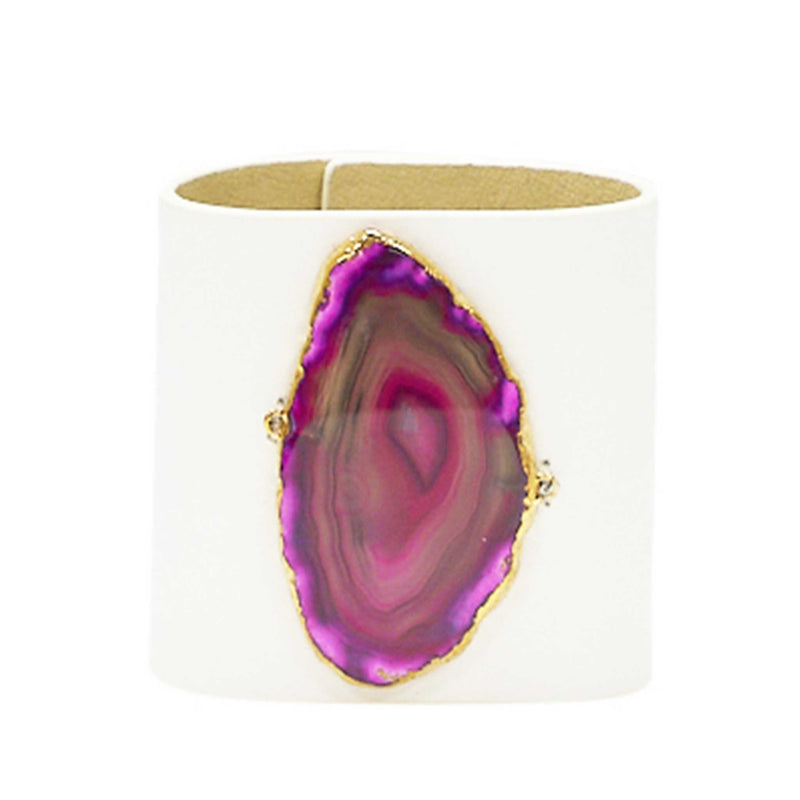 LOVED CUFF - MOONSTONE WHITE LEATHER WITH PINK AGATE – M.1.03.005.2103