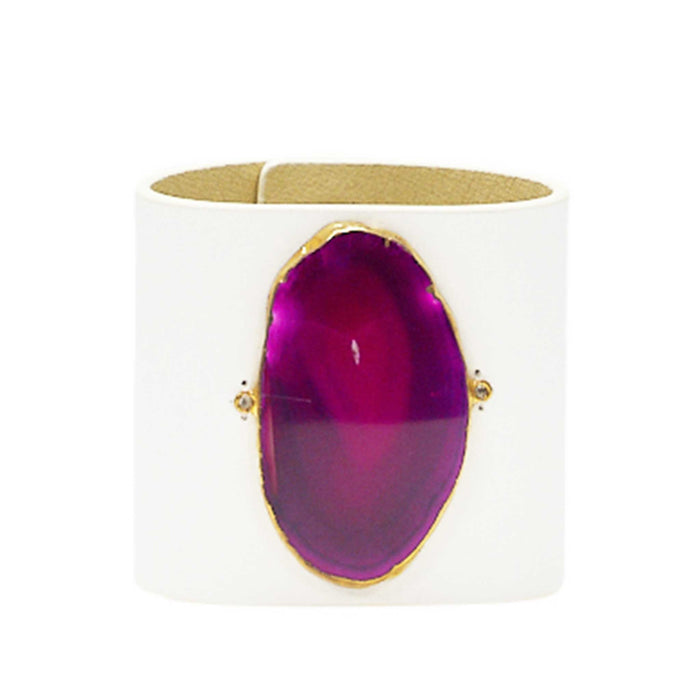 LOVED CUFF - MOONSTONE WHITE LEATHER WITH PINK AGATE – M.1.03.005.2104