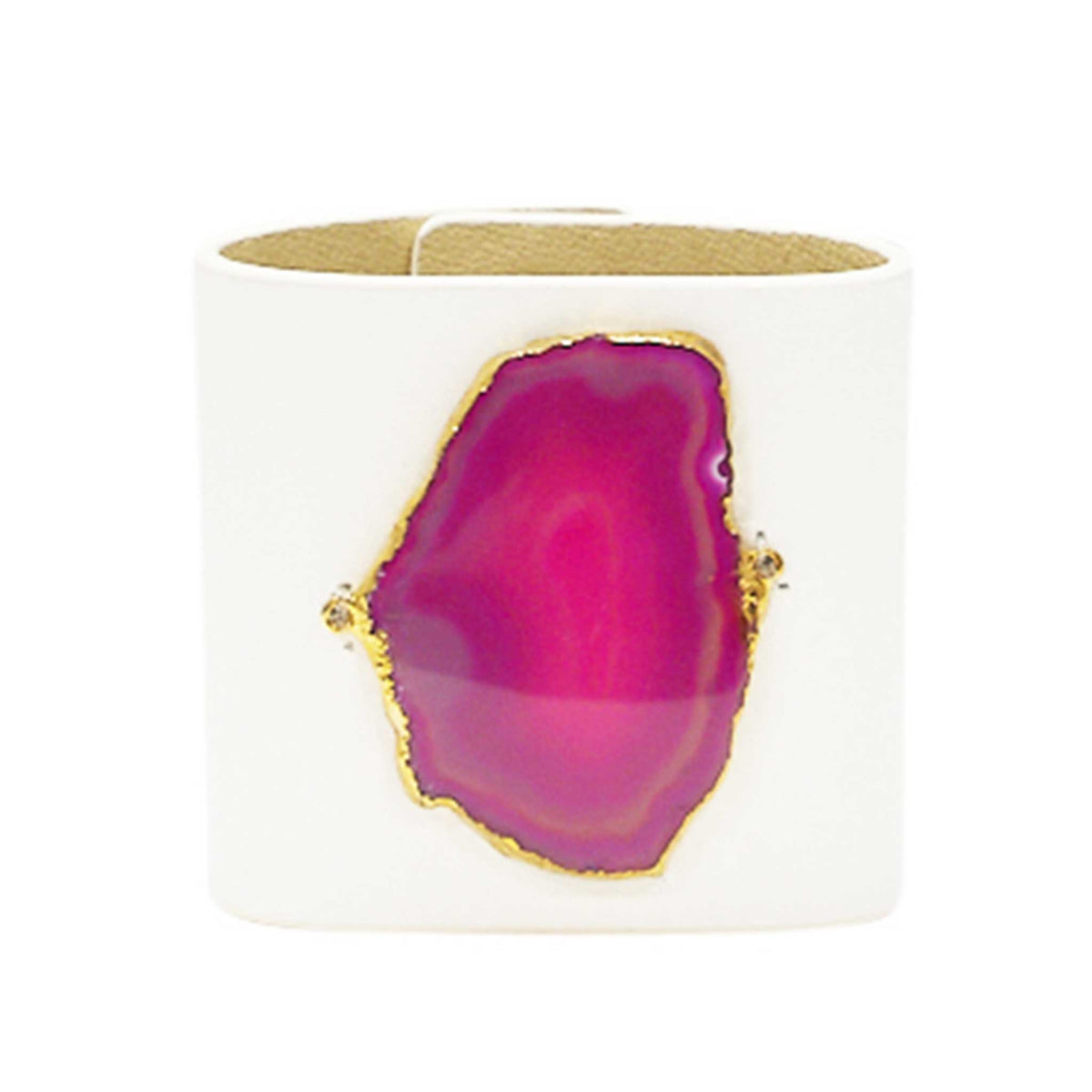 LOVED CUFF - MOONSTONE WHITE LEATHER WITH PINK AGATE – M.1.03.005.2200