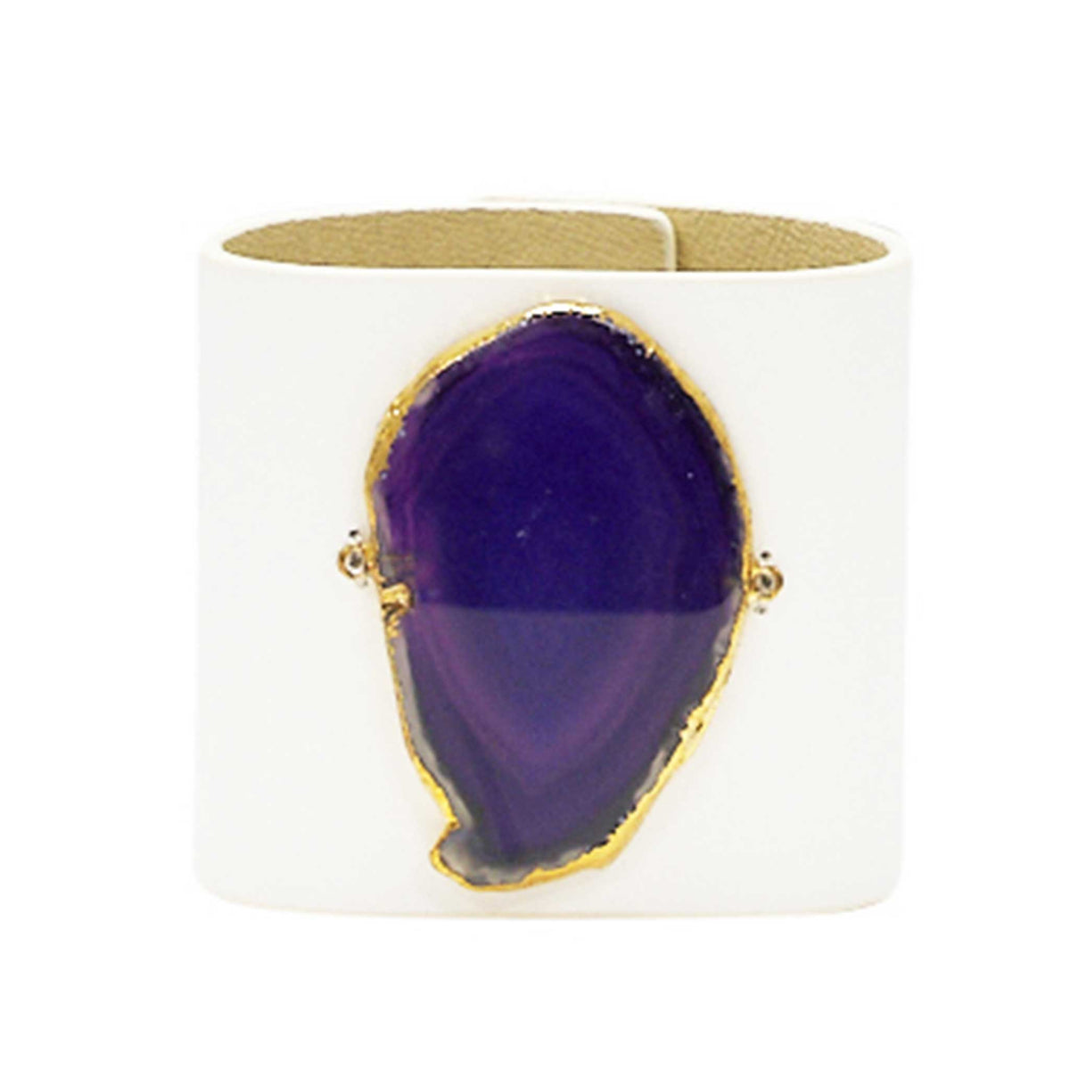 LOVED CUFF - MOONSTONE WHITE LEATHER WITH PURPLE AGATE – M.1.03.006.2100