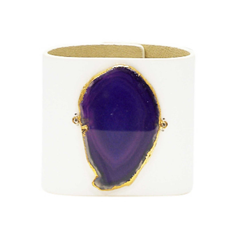 LOVED CUFF - MOONSTONE WHITE LEATHER WITH PURPLE AGATE – M.1.03.006.2100