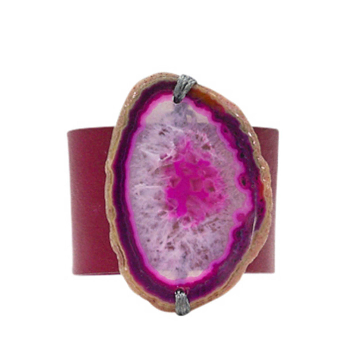 HANDCRAFTED CUFF - PINK LEATHER WITH PINK AGATE - 4CMPIPI1.1