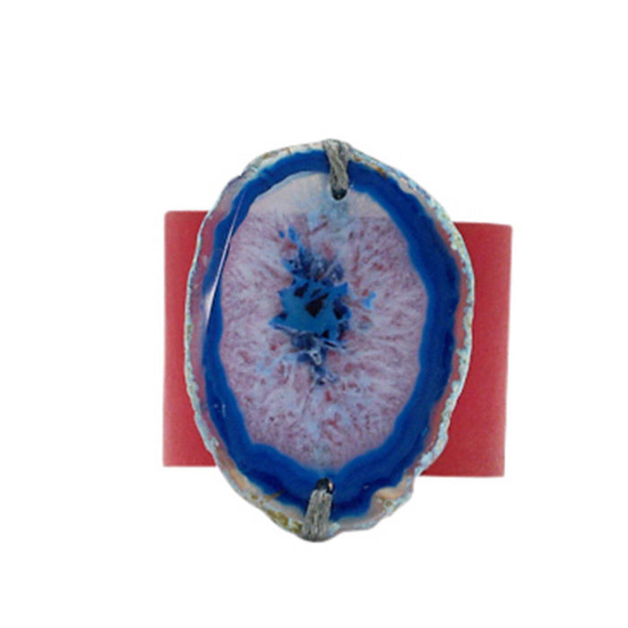 HANDCRAFTED CUFF - RED LEATHER WITH BLUE AGATE - 4CMREBL1.1