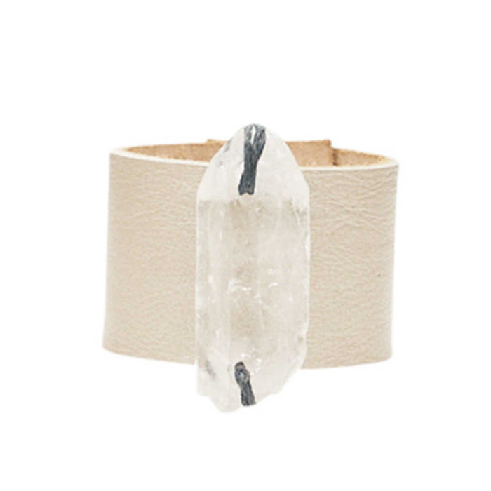 HANDCRAFTED CUFF - ROSE GOLD LEATHER WITH QUARTZ AGATE - 4CMROQU