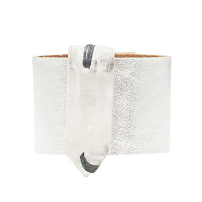 HANDCRAFTED CUFF - SILVER LEATHER WITH QUARTZ AGATE - 4CMSIQU1.1