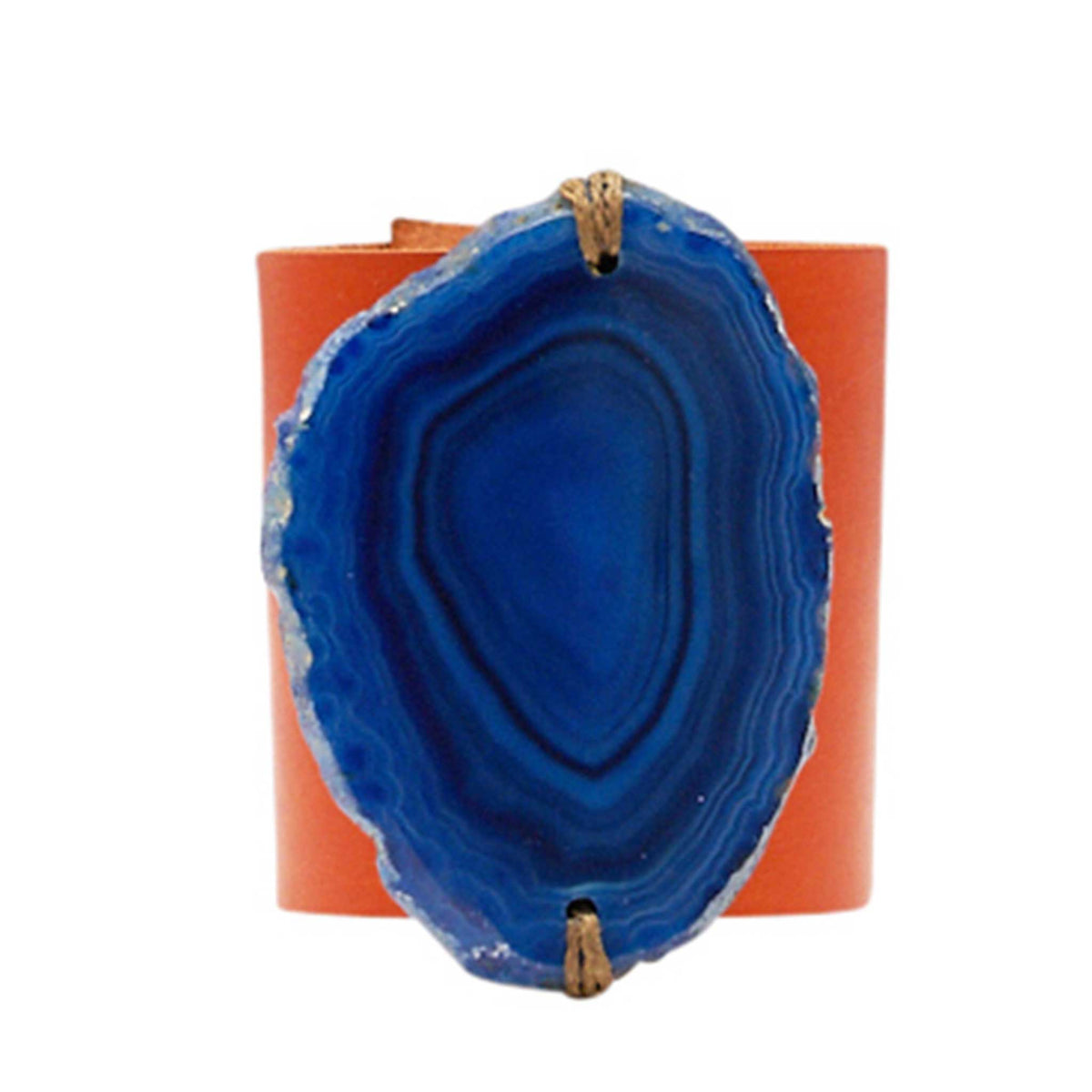 HANDCRAFTED CUFF - ORANGE LEATHER BLUE AGATE - 6CMORBL1.2