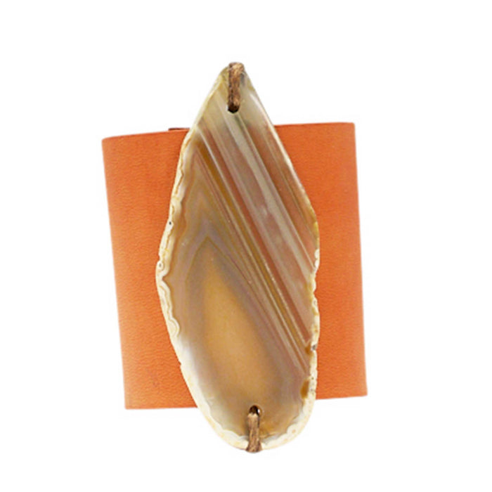 HANDCRAFTED CUFF - ORANGE LEATHER YELLOW AGATE - 6CMORYE1.1