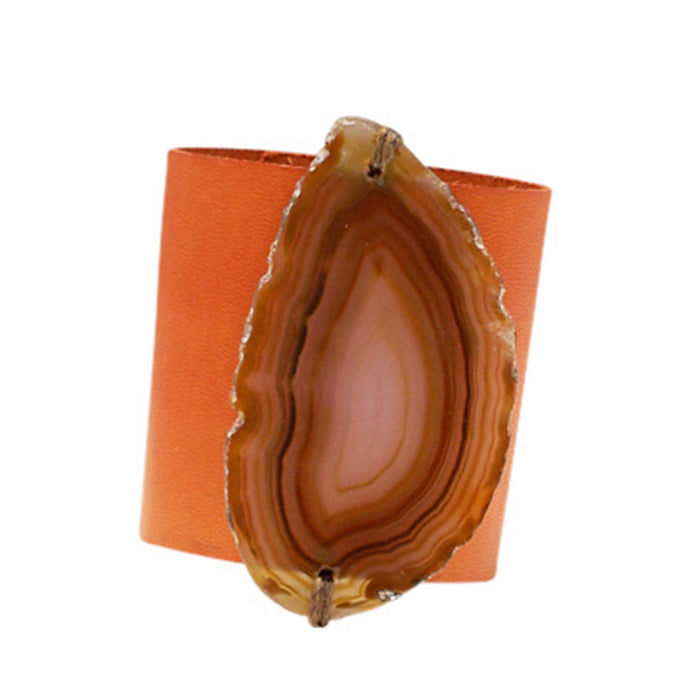 HANDCRAFTED CUFF - ORANGE LEATHER YELLOW AGATE - 6CMORYE1.2