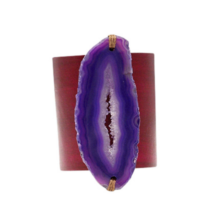 HANDCRAFTED CUFF - PINK LEATHER PURPLE AGATE - 6CMPIPU