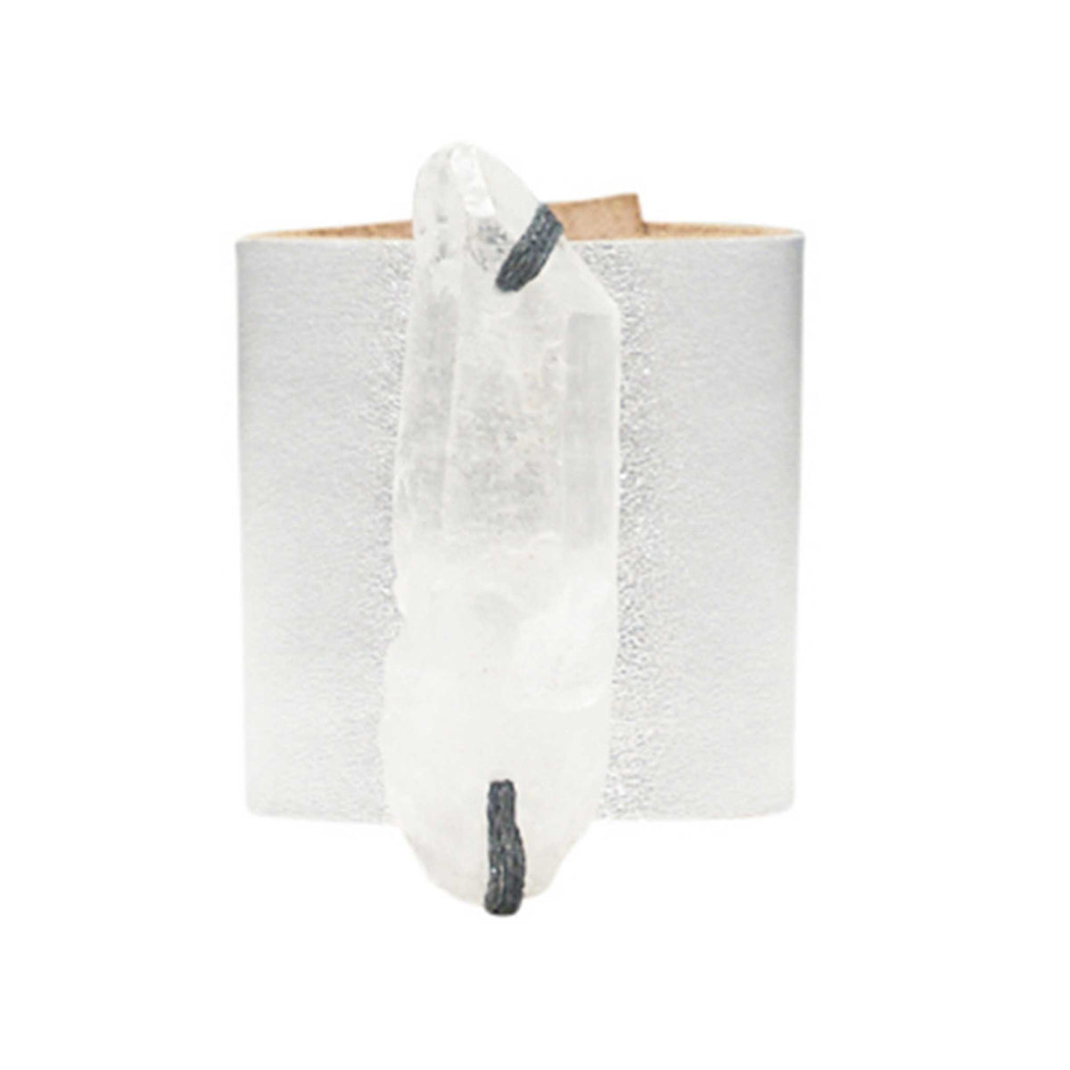 HANDCRAFTED CUFF - SILVER LEATHER QUARTZ AGATE - 6CMSIQU1.2