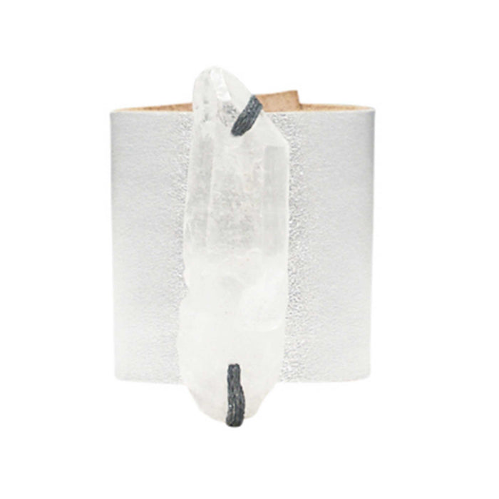 HANDCRAFTED CUFF - SILVER LEATHER QUARTZ AGATE - 6CMSIQU1.2