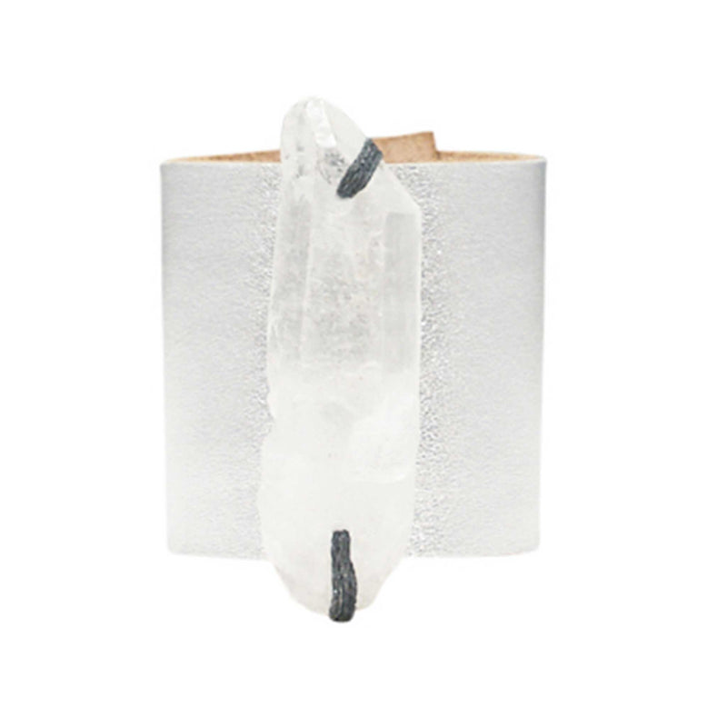 HANDCRAFTED CUFF - SILVER LEATHER QUARTZ AGATE - 6CMSIQU1.2
