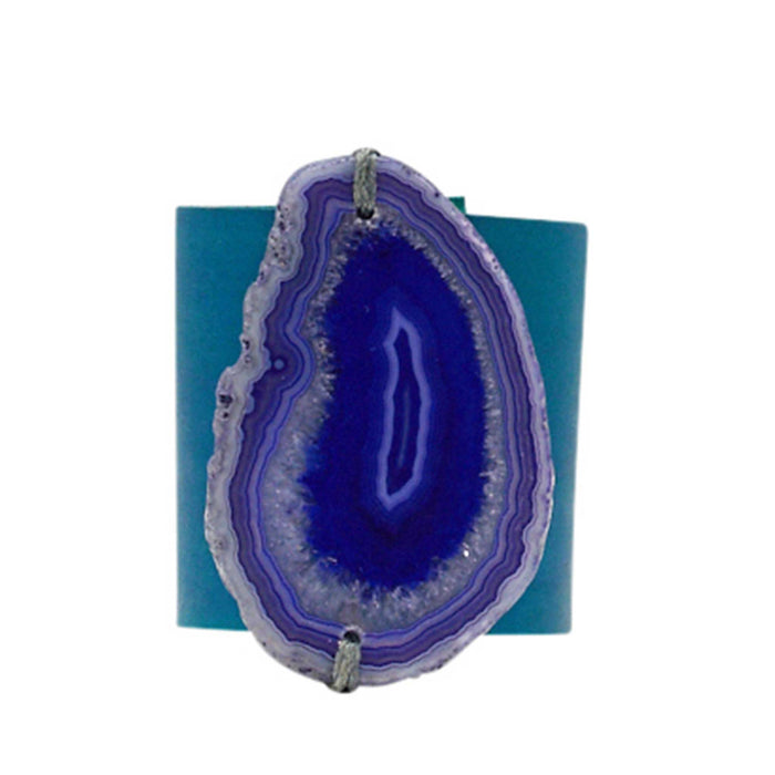 HANDCRAFTED CUFF - TEAL LEATHER PURPLE AGATE – 6CMTEPU1.1