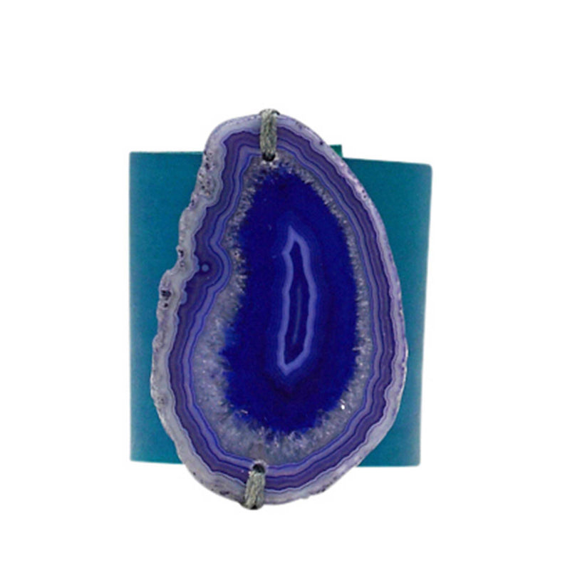 HANDCRAFTED CUFF - TEAL LEATHER PURPLE AGATE – 6CMTEPU1.1