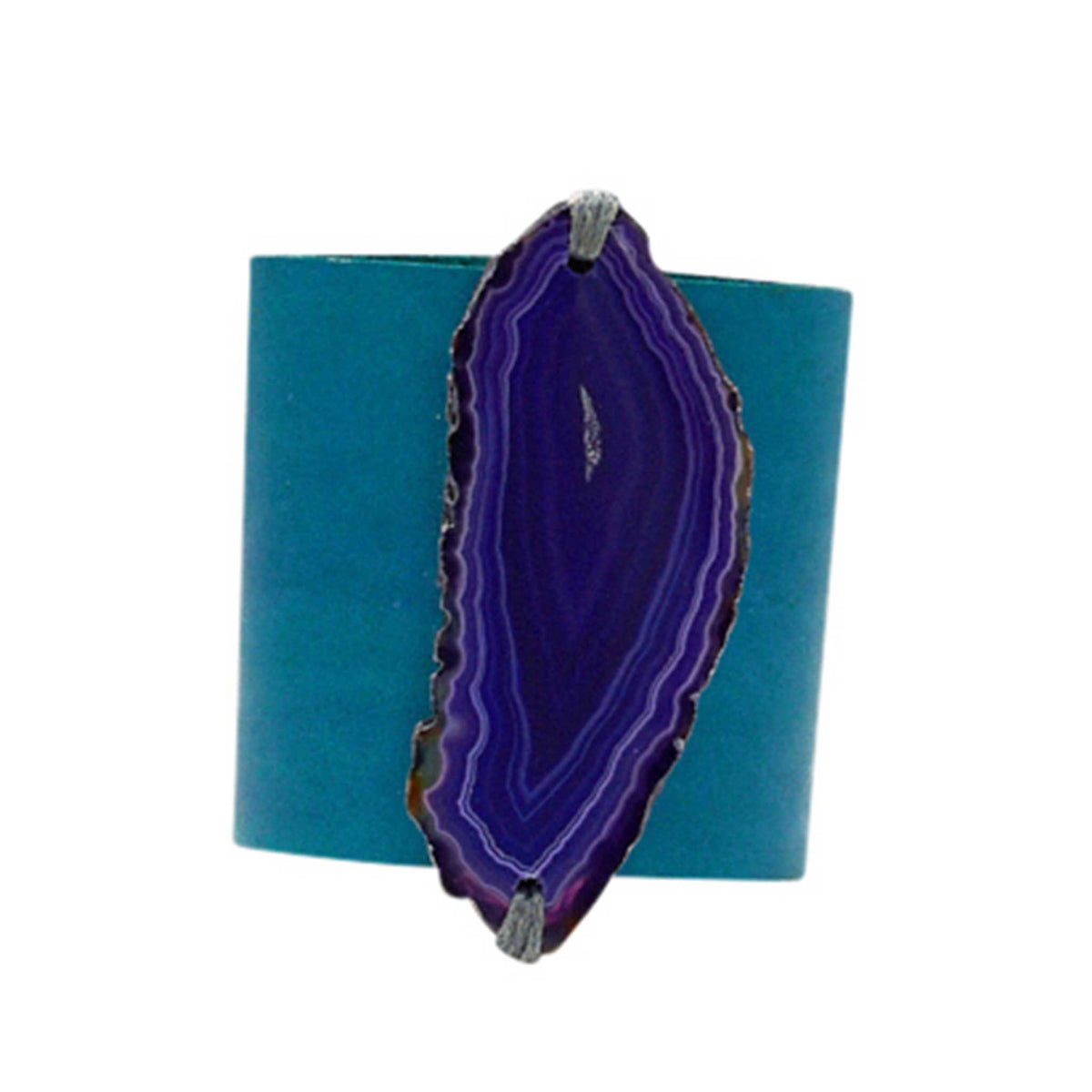 HANDCRAFTED CUFF - TEAL LEATHER PURPLE AGATE - 6CMTEPU1.3