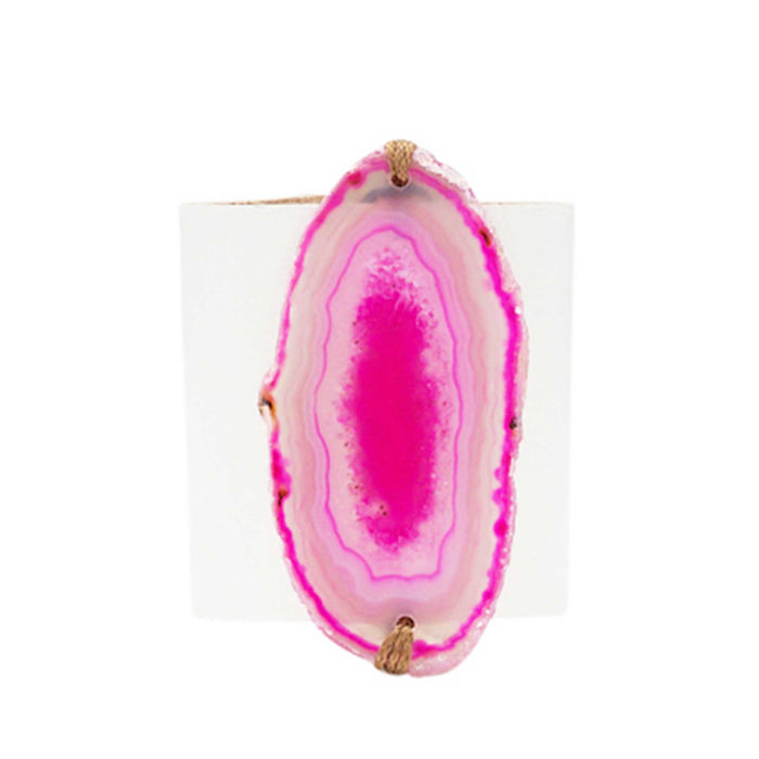 HANDCRAFTED CUFF - WHITE LEATHER PINK AGATE - 6CMWHPI1.1