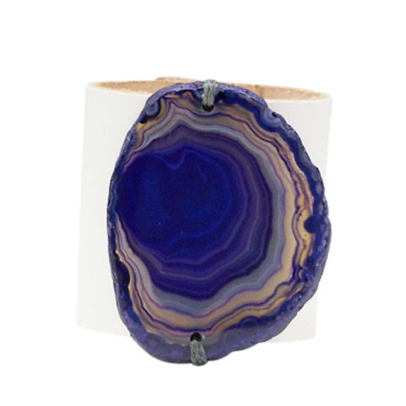 HANDCRAFTED CUFF - WHITE LEATHER PURPLE AGATE - 6CMWHPU1.1