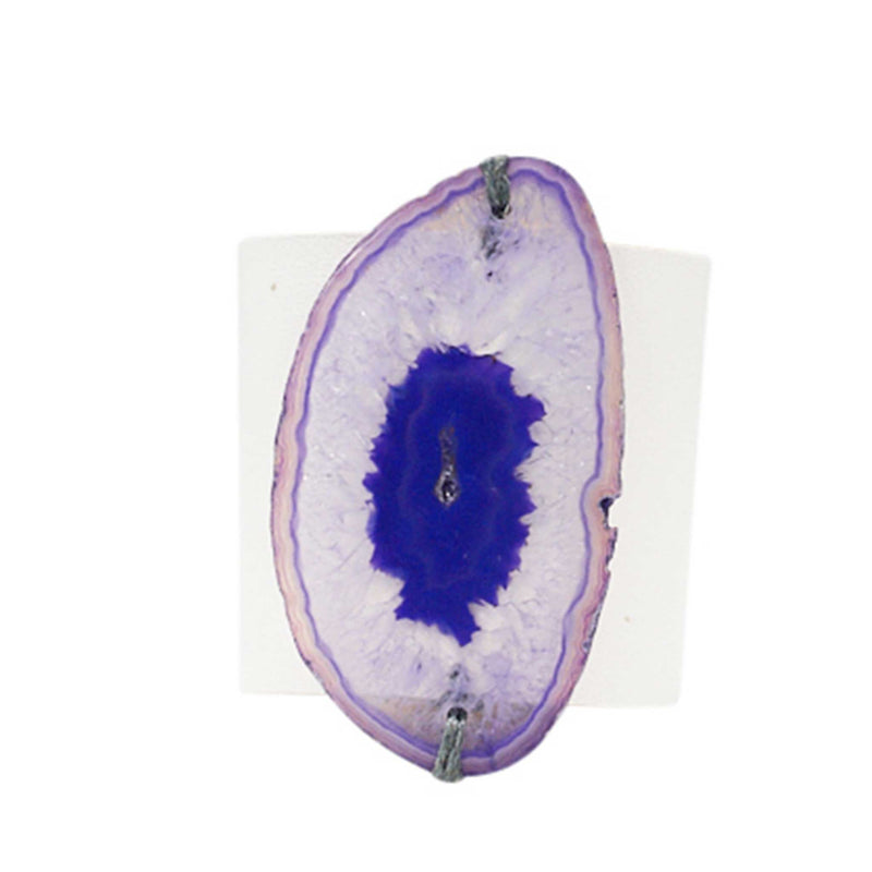 HANDCRAFTED CUFF - WHITE LEATHER PURPLE AGATE - 6CMWHPU1.2