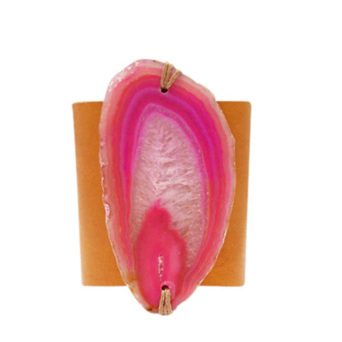 HANDCRAFTED CUFF - YELLOW LEATHER PINK AGATE - 6CMYEPI1.2