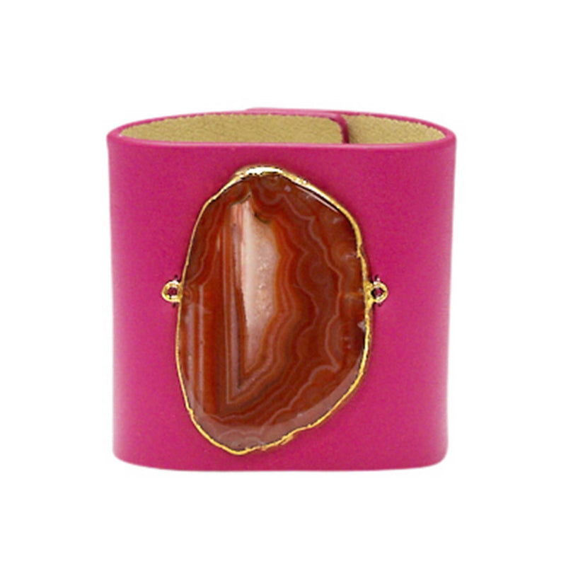 LOVED CUFF - PINK RUBY LEATHER WITH BROWN AGATE – S.1.01.001.1030