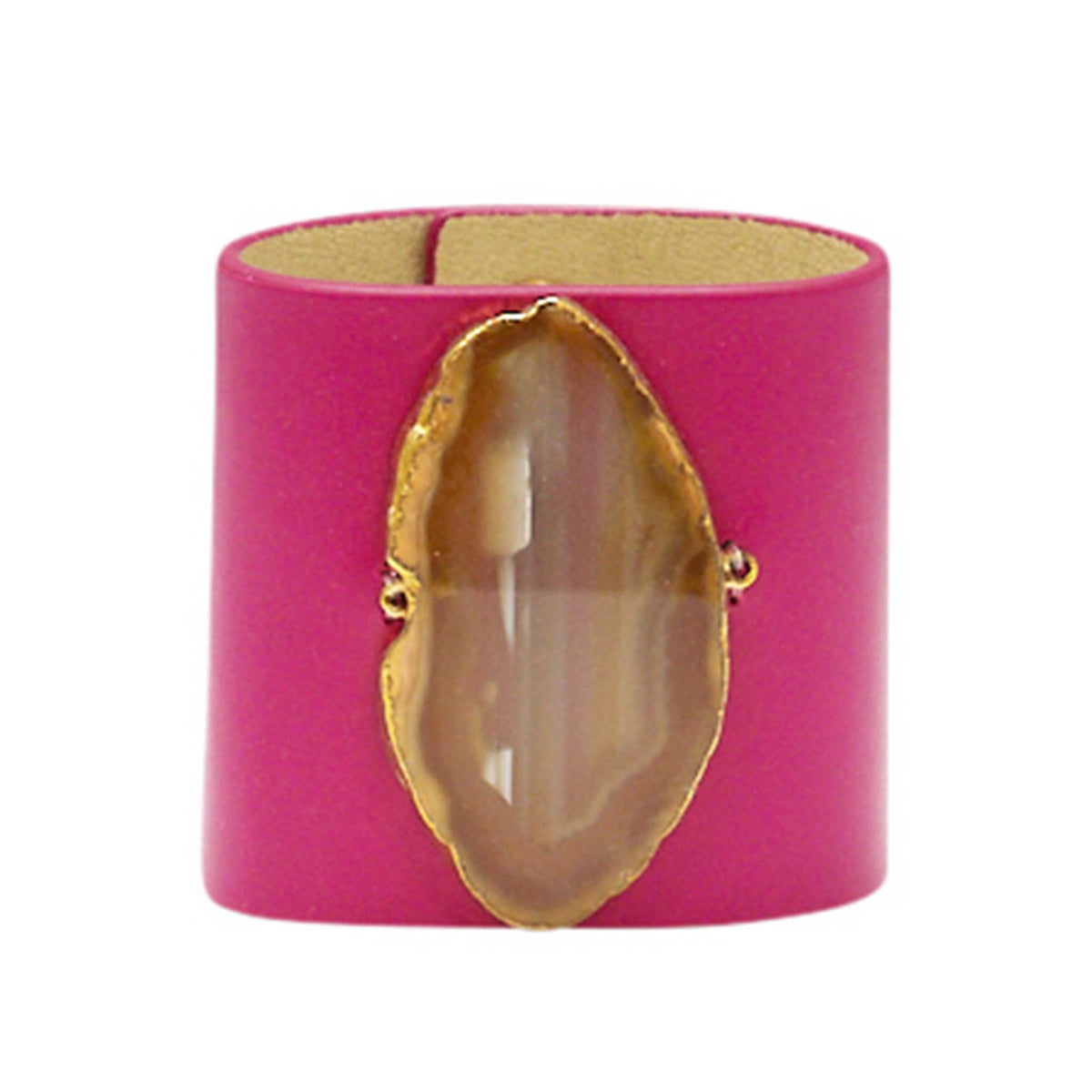 LOVED CUFF - PINK RUBY LEATHER WITH BROWN AGATE – S.1.01.001.1031