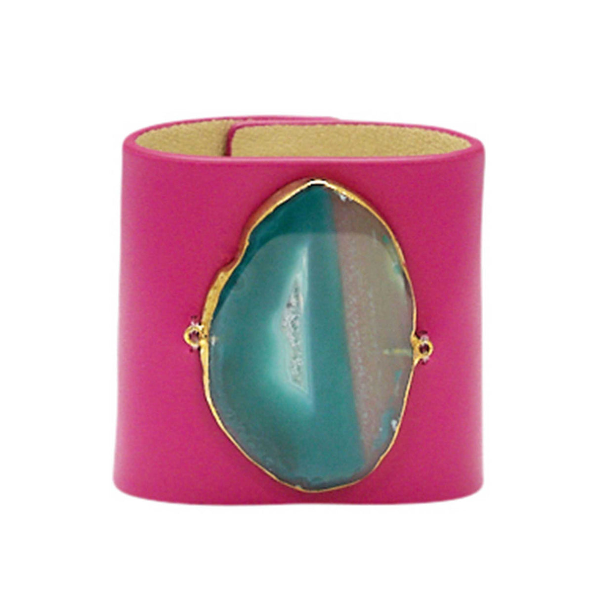 LOVED CUFF - PINK RUBY LEATHER WITH GREEN AGATE – S.1.01.001.2010
