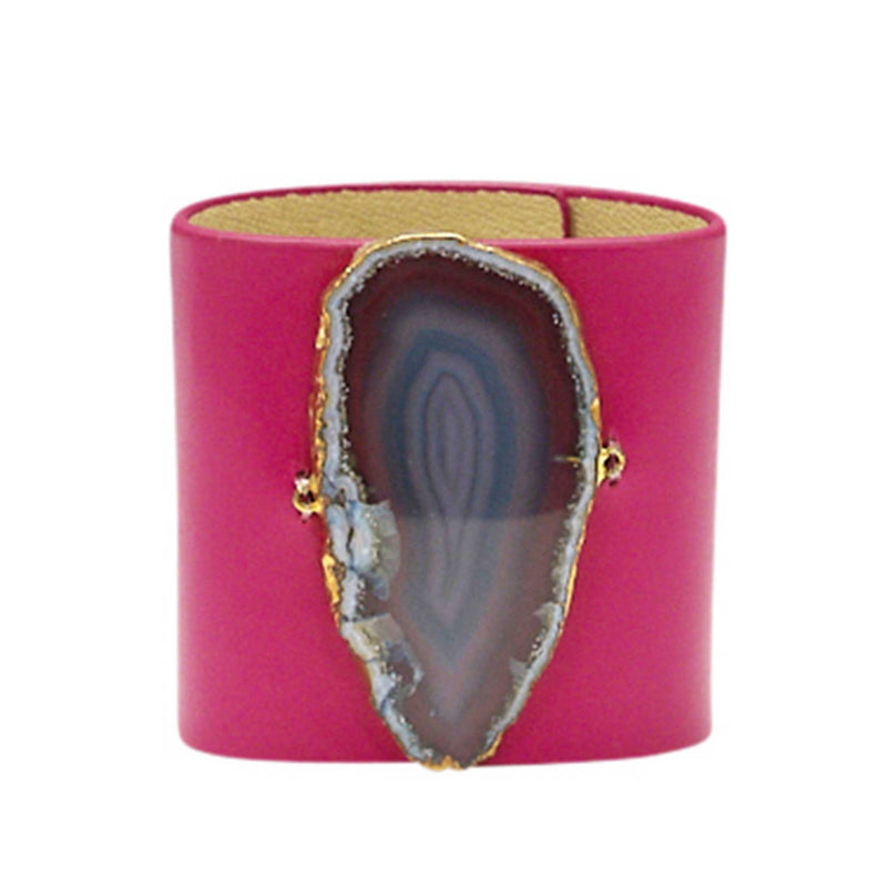 LOVED CUFF - PINK RUBY LEATHER WITH BROWN AGATE – S.1.01.002.1020