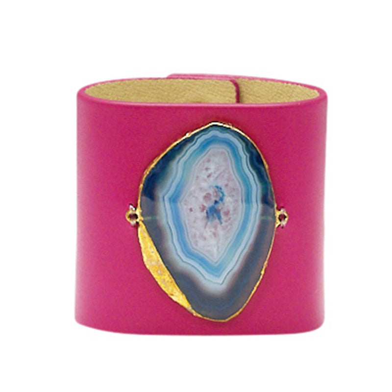 LOVED CUFF - PINK RUBY LEATHER WITH PURPLE AGATE – S.1.01.002.1021