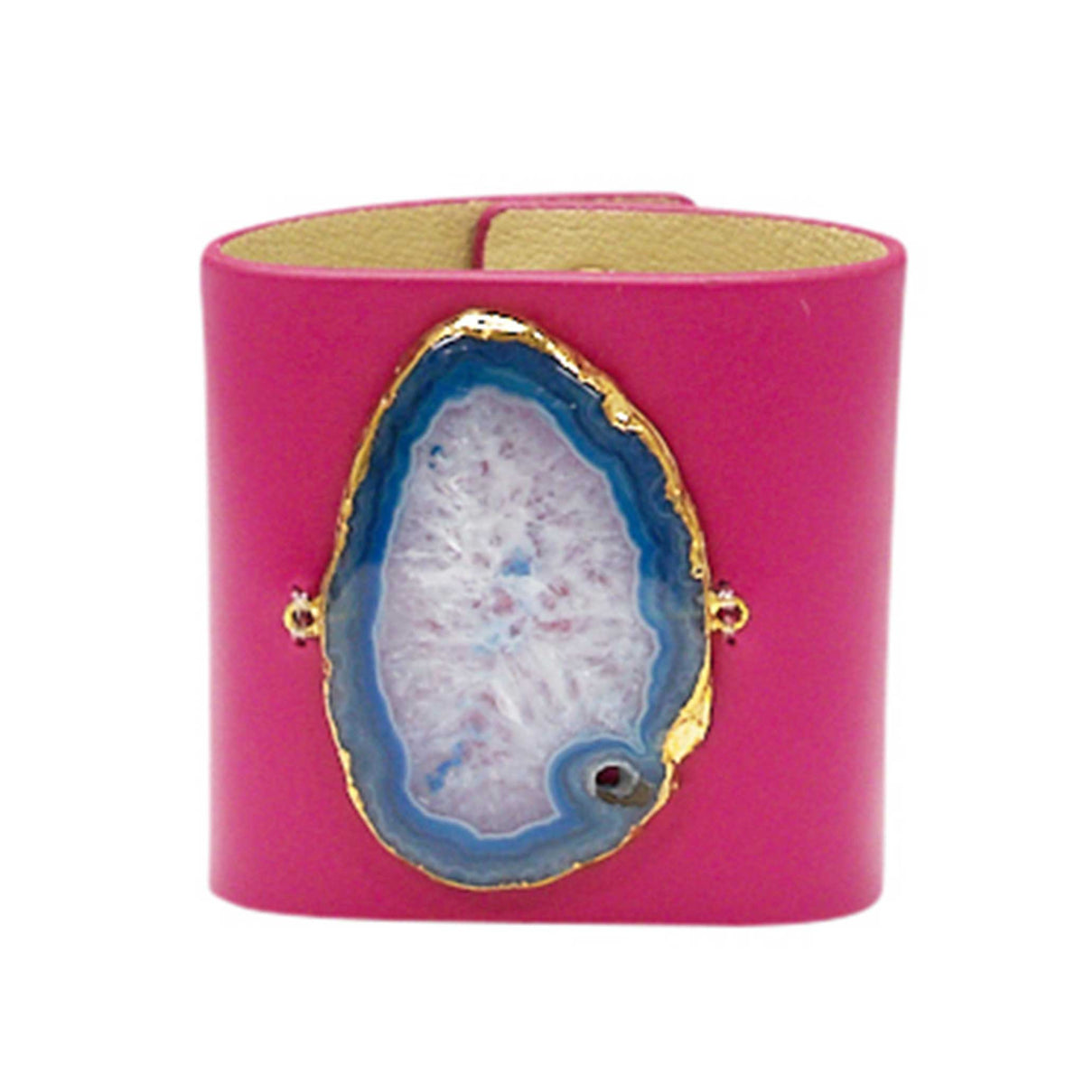 LOVED CUFF - PINK RUBY LEATHER WITH PURPLE AGATE – S.1.01.002.1022