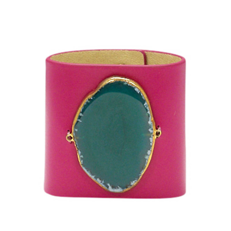 LOVED CUFF - PINK RUBY LEATHER WITH GREEN AGATE – S.1.01.003.1048