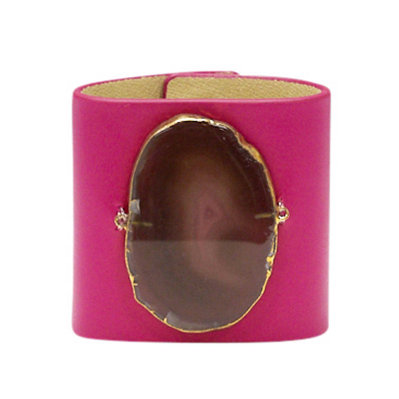 LOVED CUFF - PINK RUBY LEATHER WITH BROWN AGATE – S.1.01.004.1035