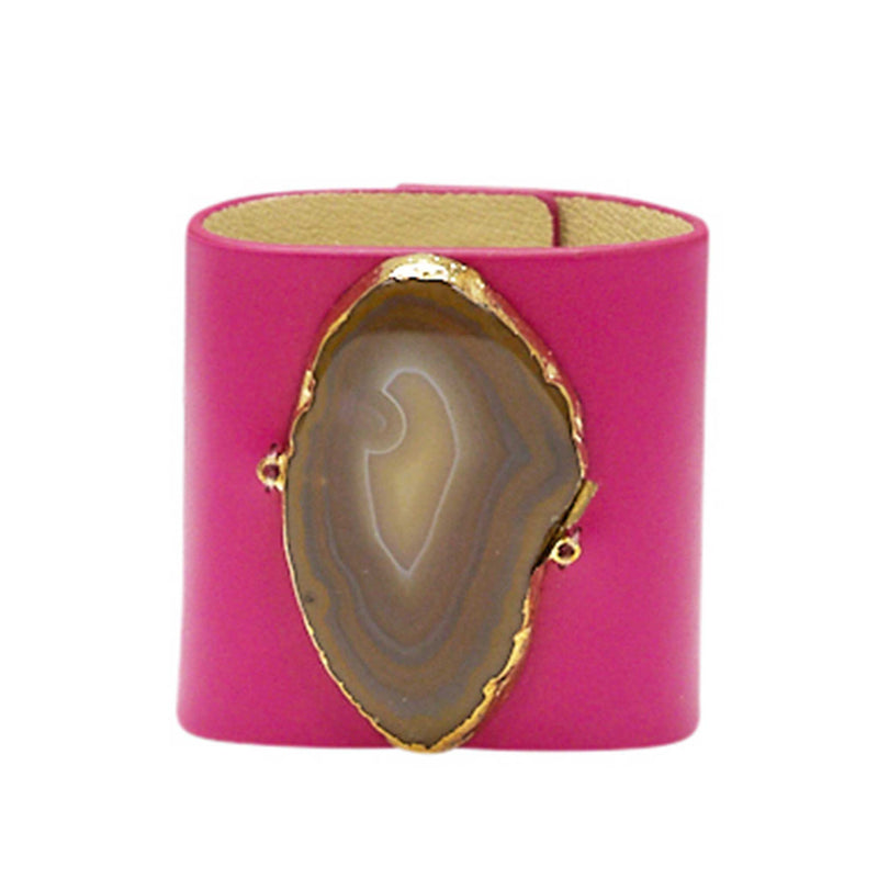 LOVED CUFF - PINK RUBY LEATHER WITH BROWN AGATE – S.1.01.004.1036