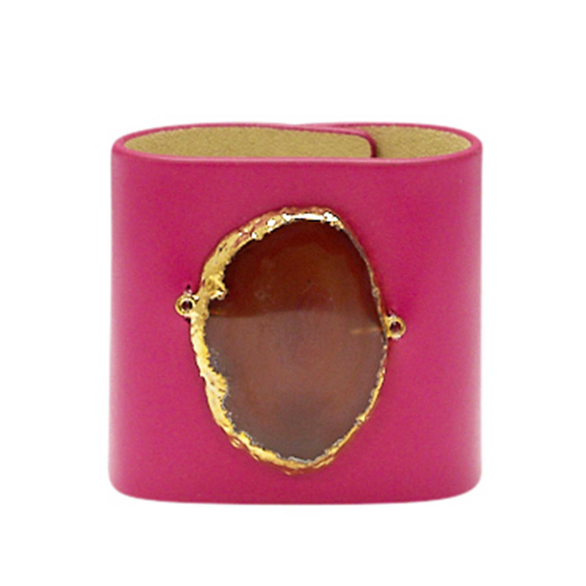LOVED CUFF - PINK RUBY LEATHER WITH BROWN AGATE – S.1.01.004.1037