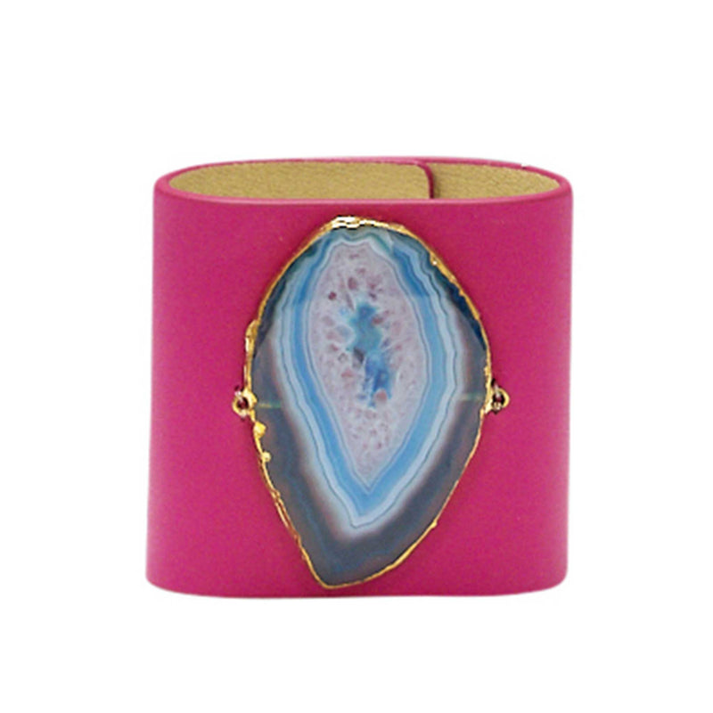 LOVED CUFF - PINK RUBY LEATHER WITH PURPLE AGATE – S.1.01.006.2045