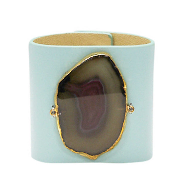 LOVED CUFF - MOONSTONE WHITE LEATHER WITH BROWN AGATE – S.1.02.001.1053
