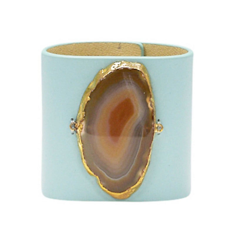 LOVED CUFF - MOONSTONE WHITE LEATHER WITH BROWN AGATE – S.1.02.001.1106