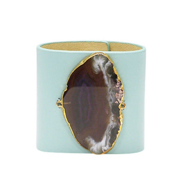 LOVED CUFF - MOONSTONE WHITE LEATHER WITH BROWN AGATE – S.1.02.001.3054