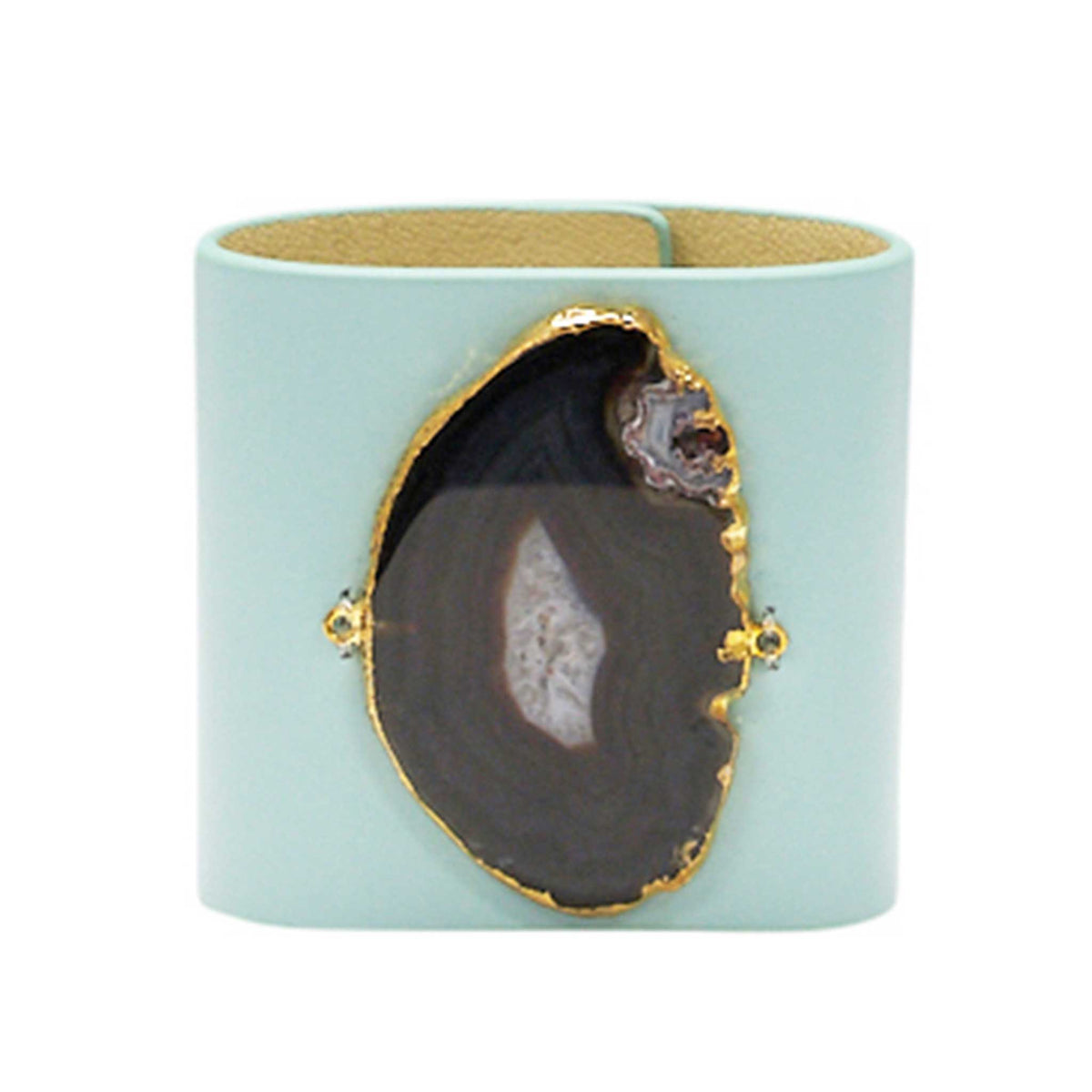 LOVED CUFF - MOONSTONE WHITE LEATHER WITH BROWN AGATE – S.1.02.004.1056