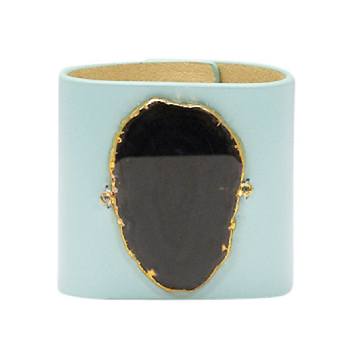 LOVED CUFF MOONSTONE WHITE LEATHER WITH BROWN AGATE –