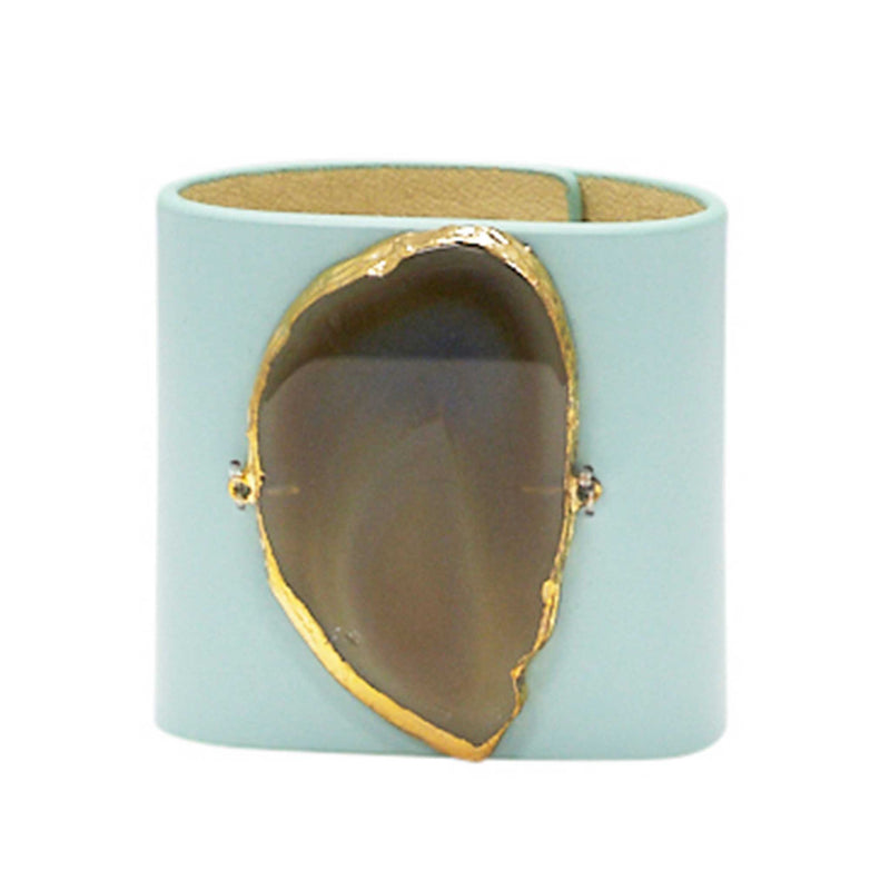 LOVED CUFF - MOONSTONE WHITE LEATHER WITH BROWN AGATE – S.1.02.004.1058YE