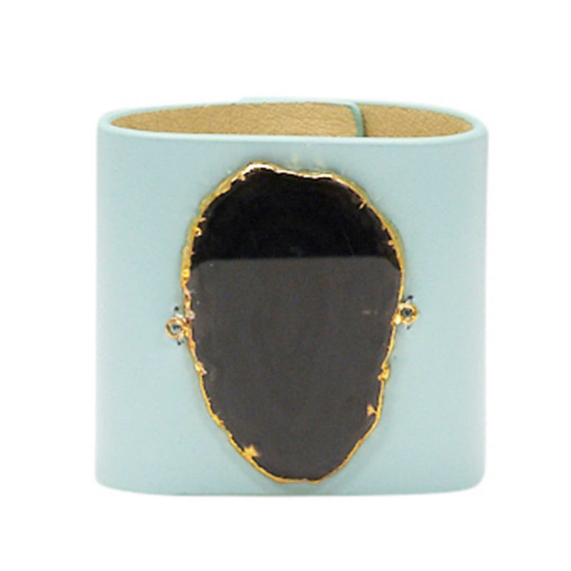 LOVED CUFF - MOONSTONE WHITE LEATHER WITH BROWN AGATE – S.1.02.004.1058