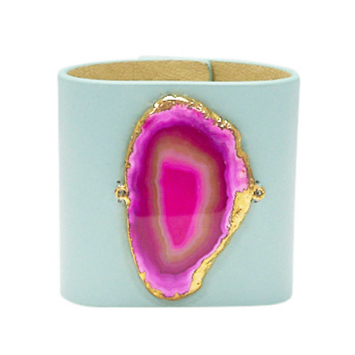 LOVED CUFF - MOONSTONE WHITE LEATHER WITH PINK AGATE – S.1.02.005.1077