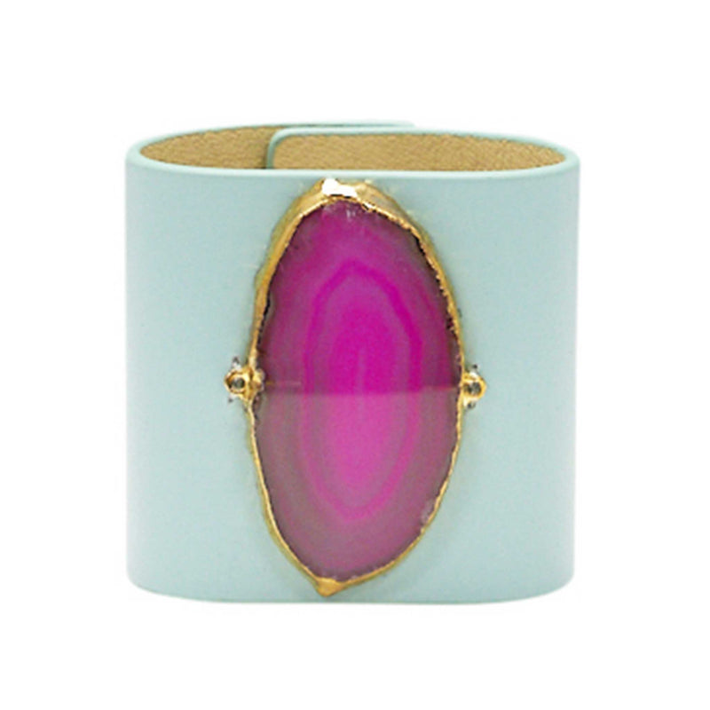 LOVED CUFF - MOONSTONE WHITE LEATHER WITH PINK AGATE – S.1.02.005.1078
