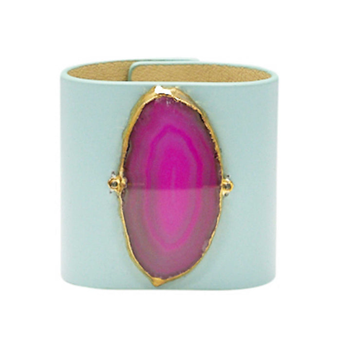 LOVED CUFF - MOONSTONE WHITE LEATHER WITH PINK AGATE – S.1.02.005.1078