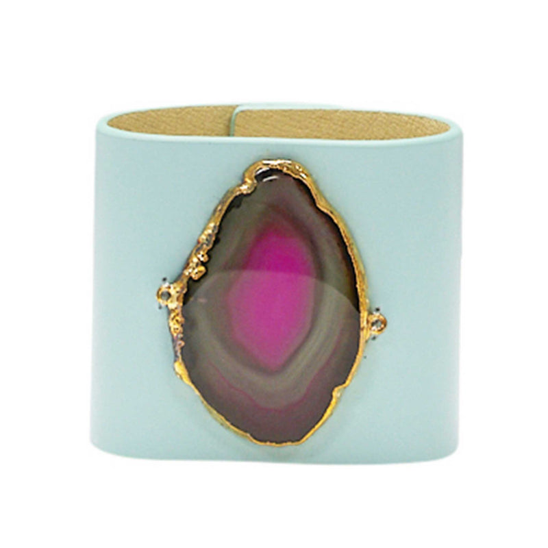 LOVED CUFF - MOONSTONE WHITE LEATHER WITH PINK AGATE – S.1.02.005.1107
